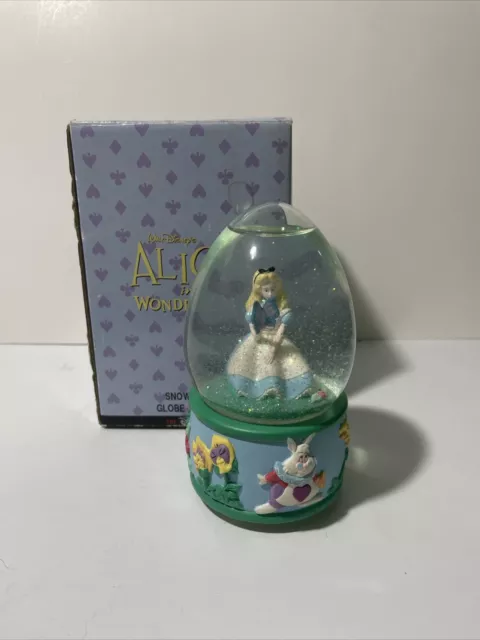 Vintage Disney Alice in Wonderland White Rabbit Egg Easter Musical Snowglobe Vintage Disney Alice in Wonderland White Rabbit Egg Easter Musical Snowglobe