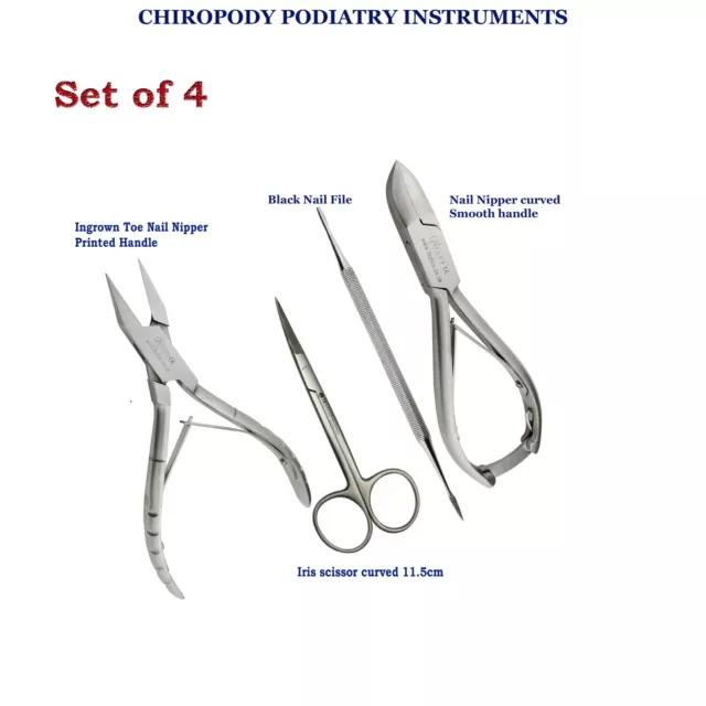 Chiropody Podiatry instrument Kit Ingrown Toenail Nipper Iris Scissor Black File