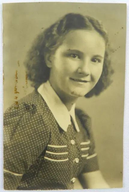 Young Woman in Dotted Patterned Dress and White Collar Portrait - Photograph