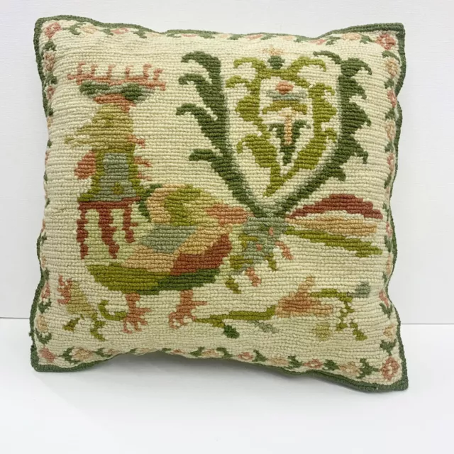 Vintage Throw Pillow Folk Art Rooster Eaahnikon Greek Hand Made Wool Greece 12”