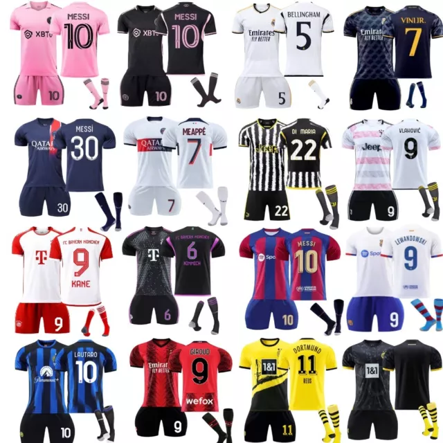 New 23-24 Adults Kids Kits Training Suits Short Shirt+Shorts+Sock Sports Sets UK