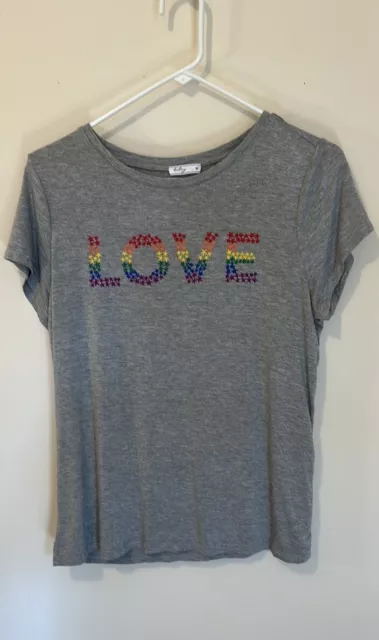 Brit NY Women’s Rainbow Love Embroidered Graphic Soft T-Shirt Top Size Medium M