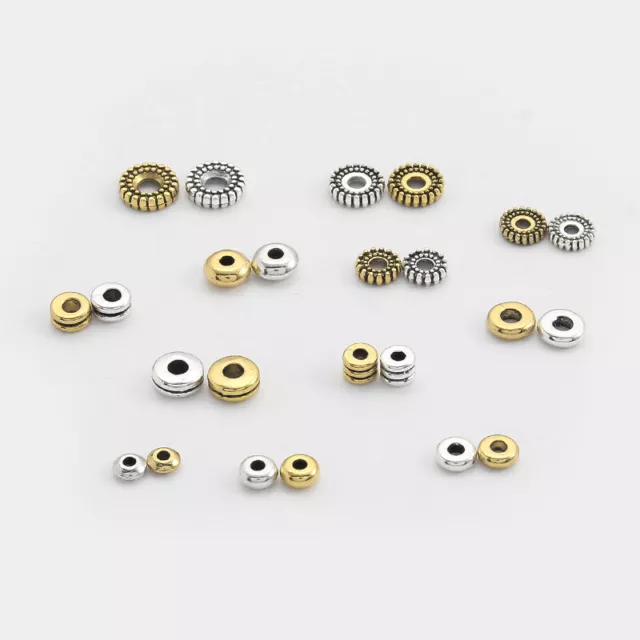 100Pcs Silver/Gold Tone Round Sliders Spacer Beads DIY Jewellery Crafts Findings