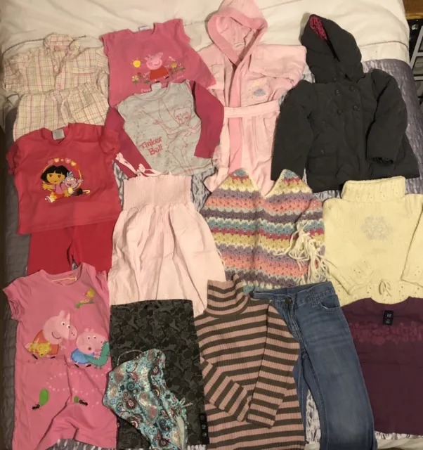 Girls Clothing Bundle Age 3-4 / 4-5.  15 X Items Jumpers Jeans Coat PJs Robe Etc