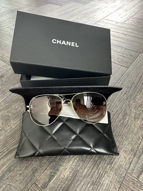 CHANEL CH 4189-T-Q 395/T5 59mm Gold Titanium Aviator Sunglasses Italy