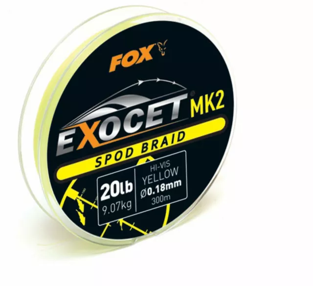Fox Exocet Mk. 2 Carp Fishing Yellow Spod Braid - 20lb - 300m
