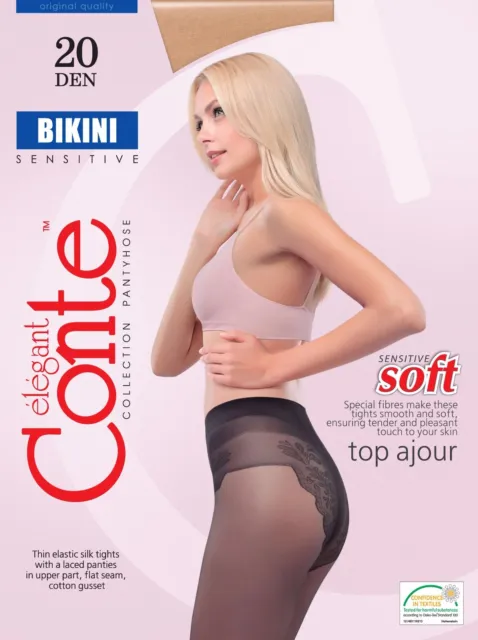 Conte TIGHTS Bikini 20 Den | Cute Ajour Lace Underwear-Imitation Sheer Pantyhose