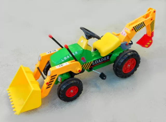 Trettraktor mit Schaufel und Baggerarm Kindertraktor Traktor Bagger gelb