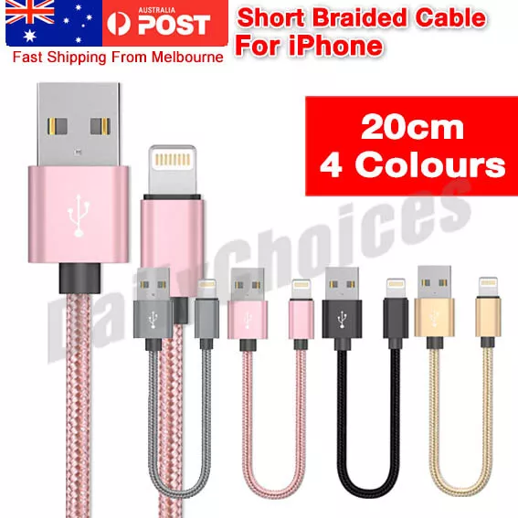 3x 1x 20CM Short Braided USB Cable Fast Charging Cord For iPhone XS 8 7 6+ ipad