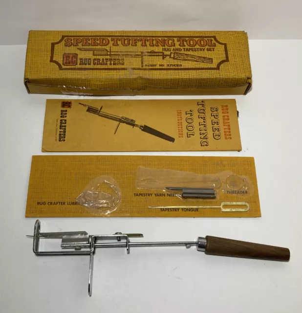 Juego de herramientas de mechón de velocidad y tapiz vintage para artesanos de alfombras con instrucciones EE. UU.