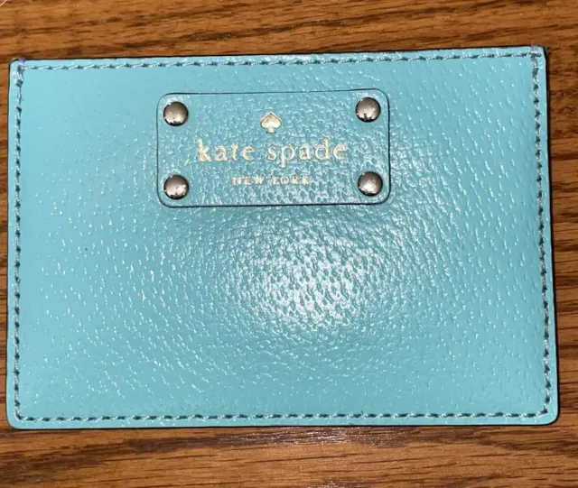 Kate Spade NY Leather Credit Card CC Holder Wallet Aqua Blue