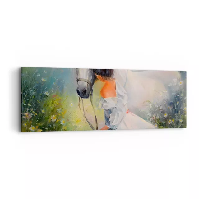 Impression sur Toile 90x30cm Tableaux Image Photo femme prairie cheval