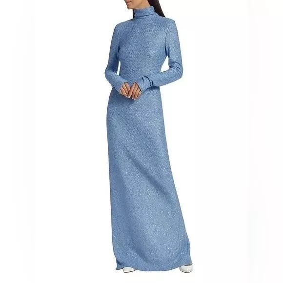 ST. JOHN Knit Sequin Floor-Length Gown - Blue 3