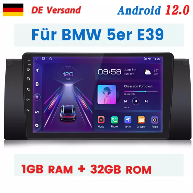 Für BMW 5er E39 7er E38 Autoradio GPS Navi Sat BT USB 1 DIN DAB+ Android12 1+32G