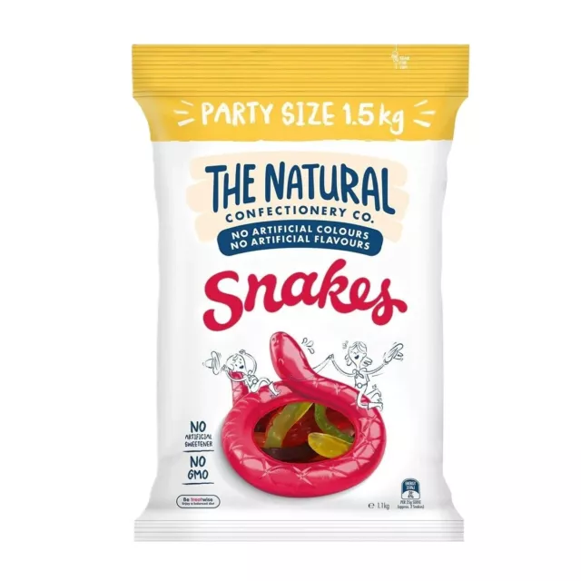 The Natural Confectionery Snakes Soft Chewy Gummy Candy Lollies Party Pack 1.5kg