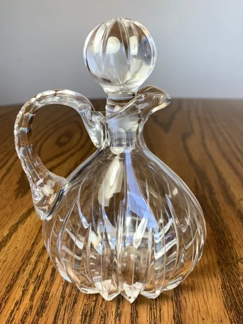 Stunning Lead Cut Crystal Glass Vinegar-Oil Cruet + Stopper 5.25”t Pitcher #49