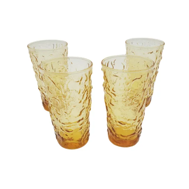 Vtg Anchor Hocking Lido Milano Honey Gold Amber Glass Tumblers 5.5" Set of 7 EUC