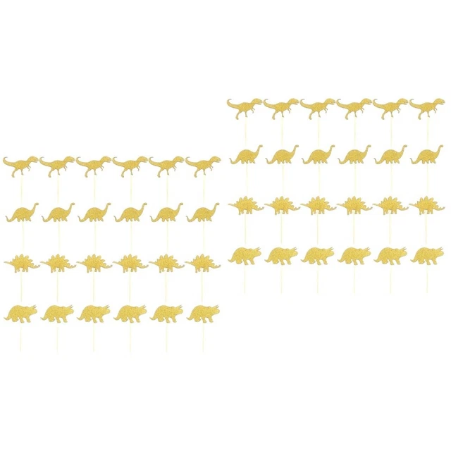 48 piezas de oro dinosaurio pastel toppers decorativo animal brillante cupcake