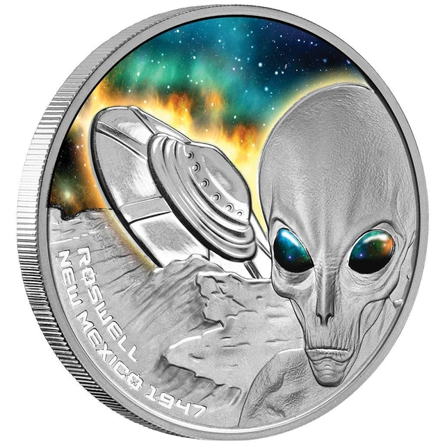 Silbermünze Roswell-Zwischenfall 2022 - Niue - 1 Oz PP  in Farbe