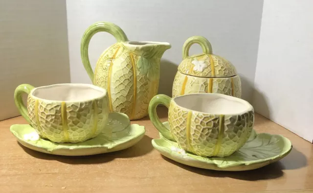 MANN Fairy Style Tea Set, Creamer, Sugar,  2 Cups With Saucers Melon Shaped