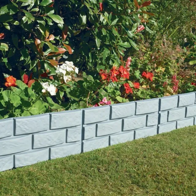 4pc Pack Edging Grey Brick Effect Garden Lawn Border Plastic Plant Fence Outdoor