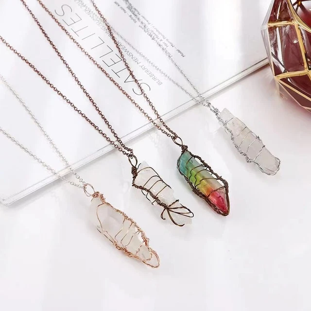 Crystal Gemstone Necklace Pendant Natural Chakra Stone Energy Healing with Chain 3