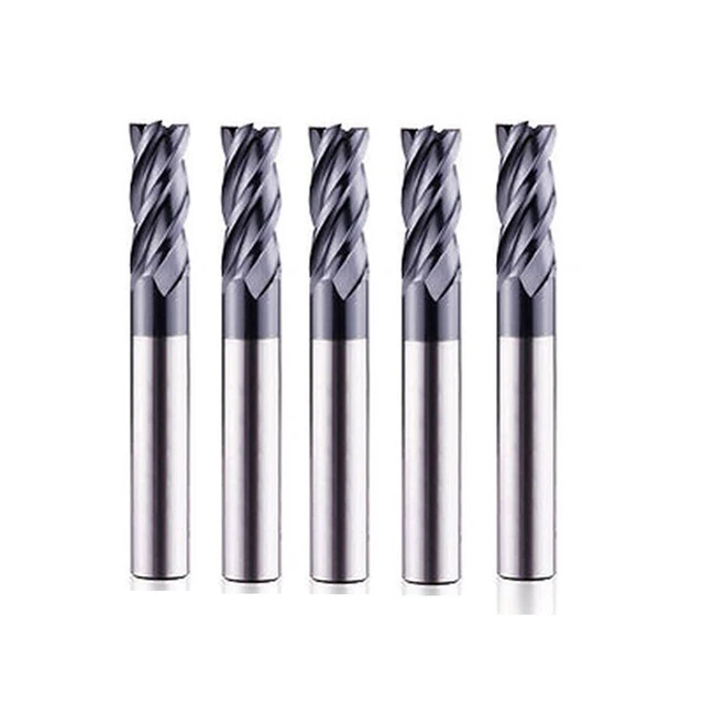 10mm Solid Carbide End Mill with TiAlN Coating 4 Flutes 45° RH Spiral Pack of 5