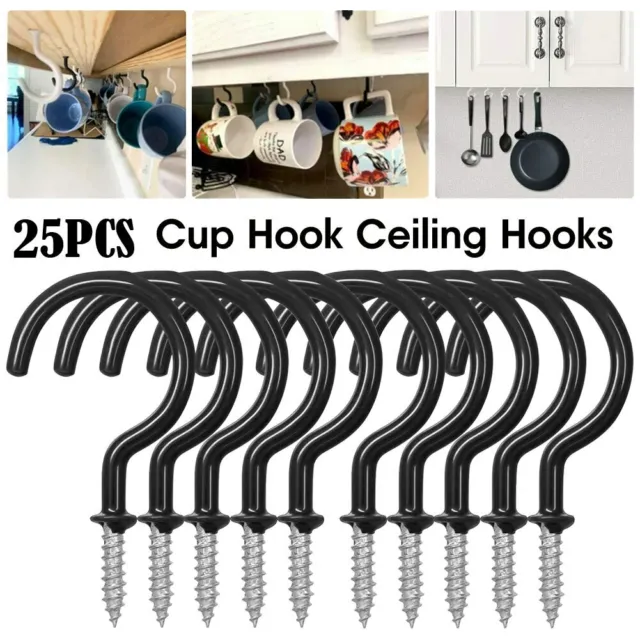 25 Pack 2.9 Inches Ceiling Hooks Vinyl Coated Screw-in Wall Plant Kitchen Hooks
