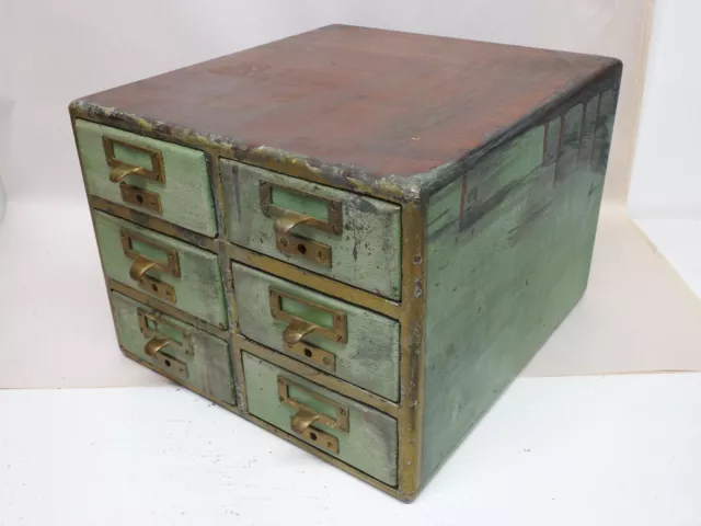 Antique 6 Drawer 2x5 File Card Cabinet 9½"h-12½"w-13½"d Vintage Wood Recipe Box