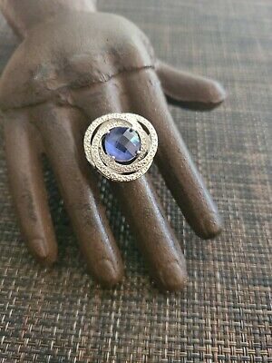 Vintage Sterling Silver Blue And White Stones Large Swirl Ring Sz 7 925 Rhodium
