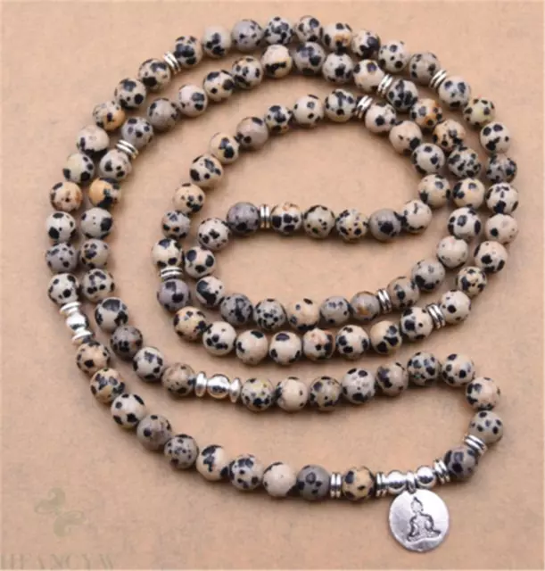 6mm Spotted Gemstone 108 Beads Mala Bracelet Fancy Lucky Yoga Unisex Handmade