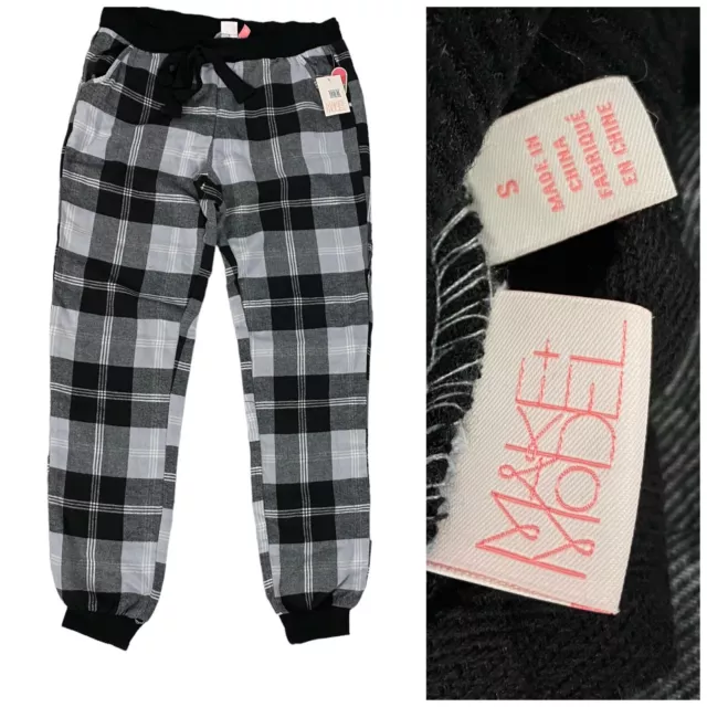 Make + Model Pajama Pants Womens Small Black Gray Plaid Lounge Cabincore