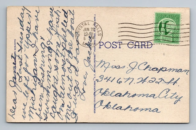 Crystal Falls MI-Michigan, Scenic Greetings, Sunset Vintage c1948 Postcard 2