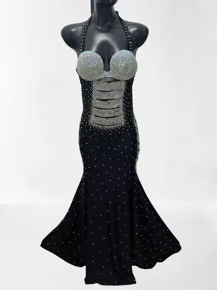 Egyptian Belly Dance Costume bra & Skirt Set Pro Dancing Black Silver Bead dress
