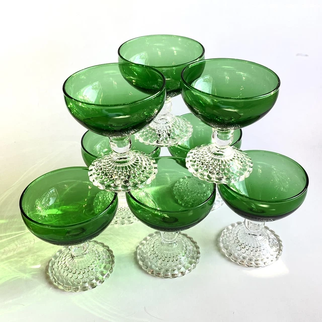 ANCHOR HOCKING GREEN BOOPIE BUBBLE CHAMPAGNE SHERBET CHRISTMAS 4" SET of 8