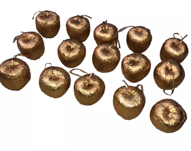 Vintage Decorative Thanksgiving Holiday Ornament Apples Metallic Gold (15)