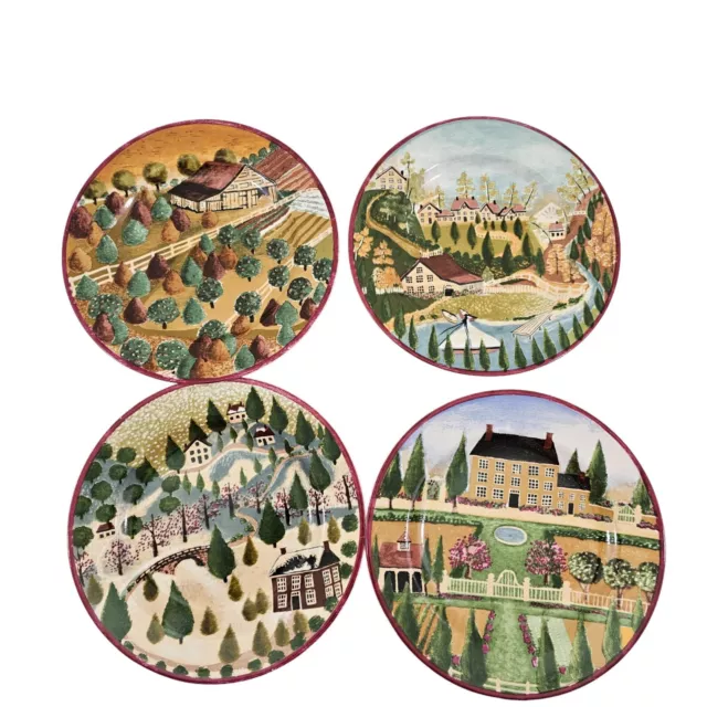 VTG 1995 Gear BLOCK Country Village 8” Ceramic Luncheon Salad Plates - Set of 4