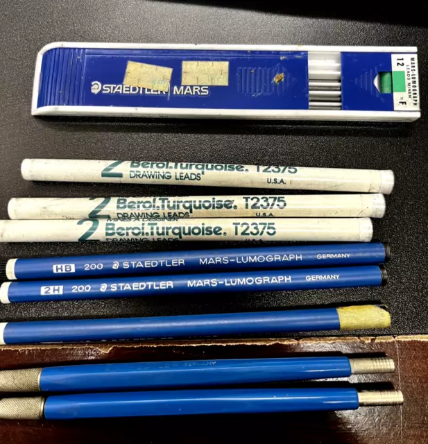 Vintage Lot Of Drafting Technico Pencils & Leads Staedtler Turquoise Berol Mars