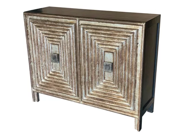 Modern Elegance Dining Room Chest, Hand-Carved Geometric Design Wooden Sideboard