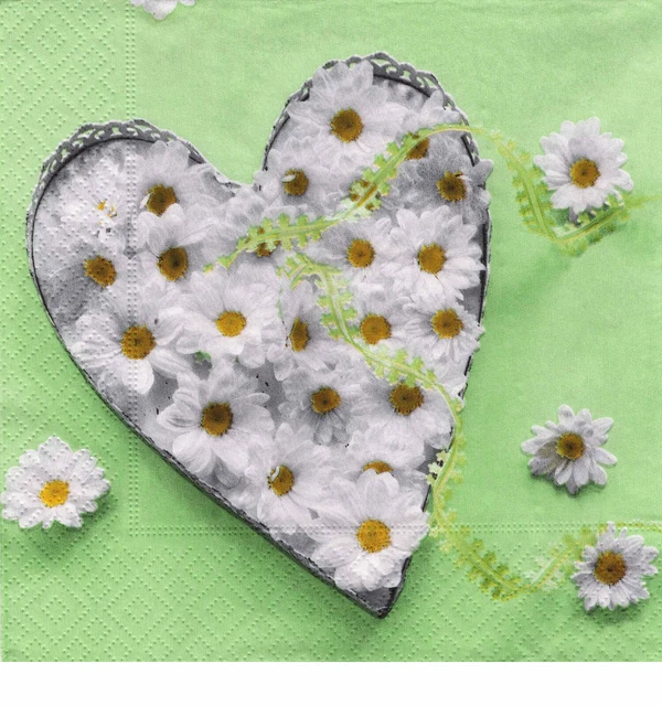 3 Servietten Blumen Margeritenblüten in einer Herzform 💙