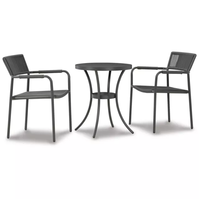 3 Piece Outdoor Table And Chair Set Gray Steel Frame Woven Resin Wicker