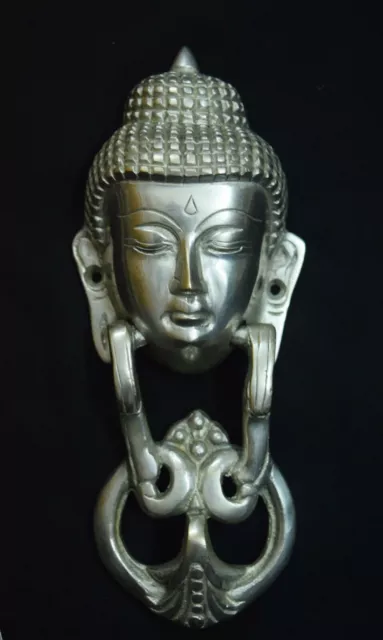 Lord Buddha Silver Door Knocker Buddhism Face Shape Brass Home Decor Bell VR70