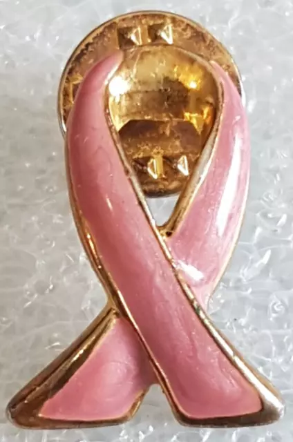 Breat Cancer Awareness Pink Ribbon Lapel Pin Gold Tone Metal Collectible