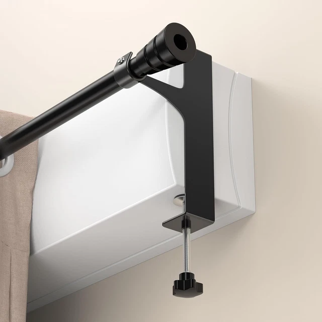 Supports Tringle à Rideaux Sans Perçage - 2 Pièces - Fixation Adhésive Ou Vis - Noir - Pour Salle De Bain Ou Salon