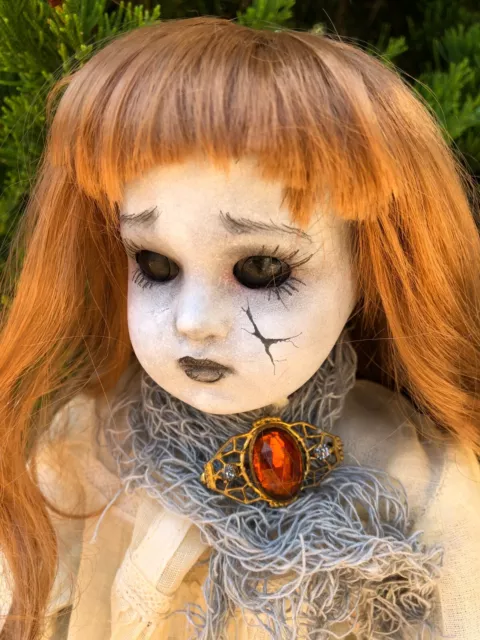 OOAK Artist Repaint Creepy Gothic Black Eyed Halloween Horror Art Doll 14"