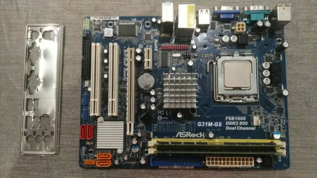 PLACA BASE ASROCK g31m-gs rev g/a 2.04 + 4GB RAM + CPU E5200 + CHAPA TRASERA