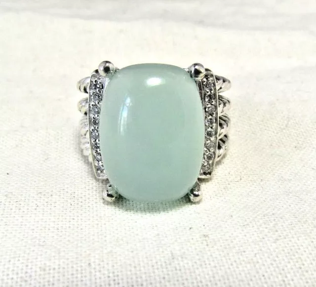 David Yurman Sterling Sivler 16X12 MM Chalcedony & Diamond  Wheaton Ring Size 6