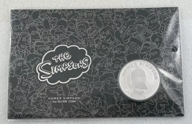 2022 Homer Simpson 1oz 99.99% Silver Perth Mint $1 Coin on Card - Tuvalu