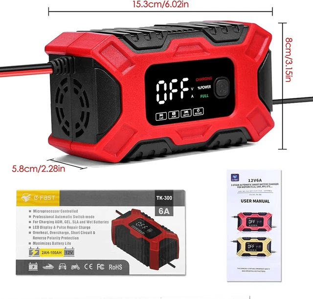 Chargeur De Batterie Intelligent 12V 6A Automatique LCD Voiture Auto Moto Camion 2