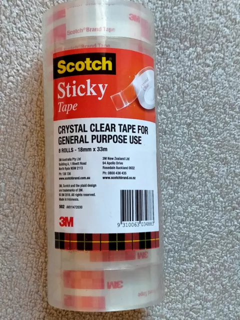 8 Rolls of  3M Scotch 502 Everyday Crystal Clear Sticky Tape 18mm x 33mm